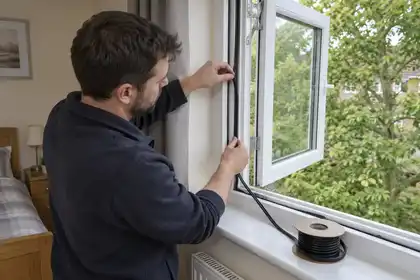 Technician replacing the weather seal on a double glazed window