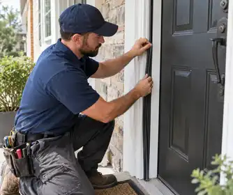 Illustrative Security Door Threshold Repairs scene: Front Door Weather Seal Replacement.