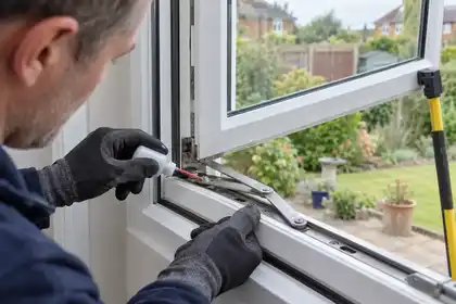 Technician servicing a supported casement window friction stay